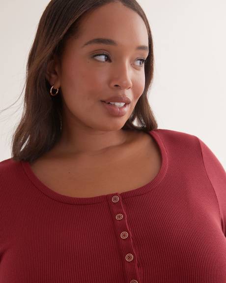 Haut henley en tricot gaufré à manches longues
