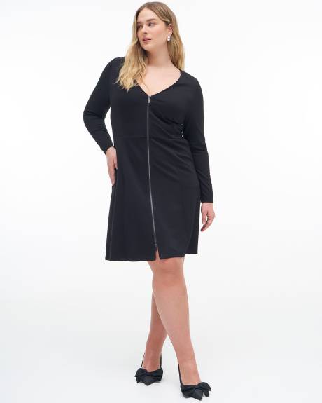 Black Knit Dress with Zipper Closure - Addition Elle