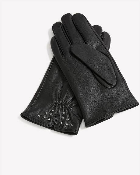 Gants en cuir noir avec clous décoratifs