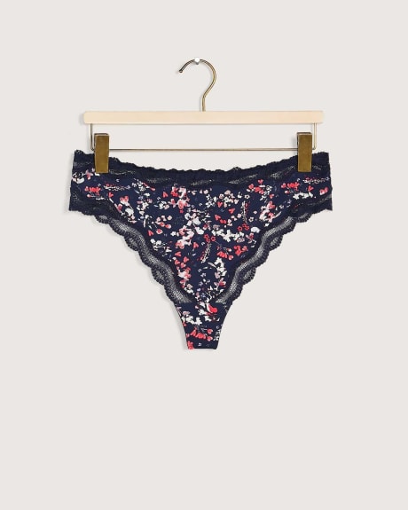 Printed Cheeky Thong With Lace - Déesse Collection