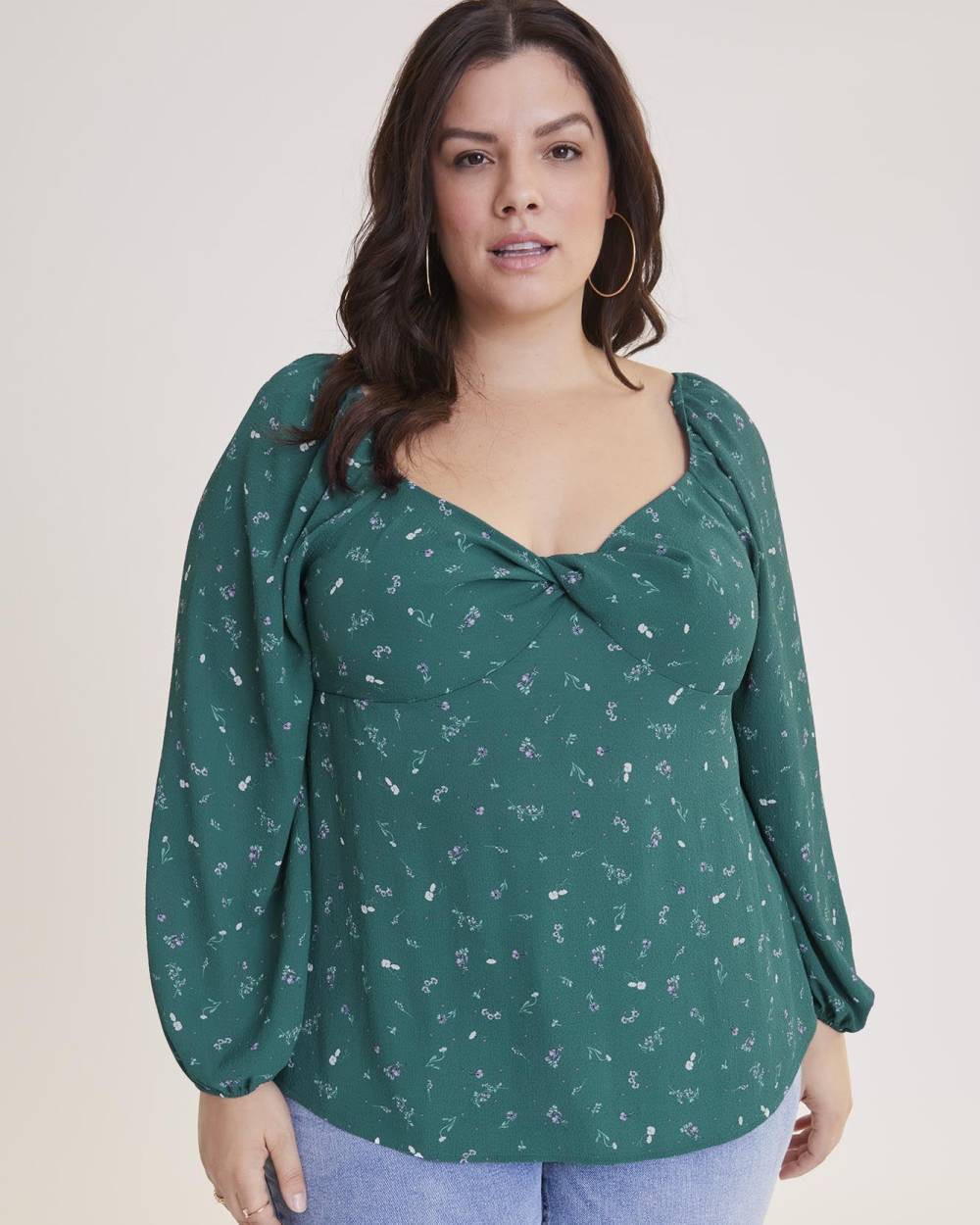 Printed Blouse with Long Balloon Sleeves