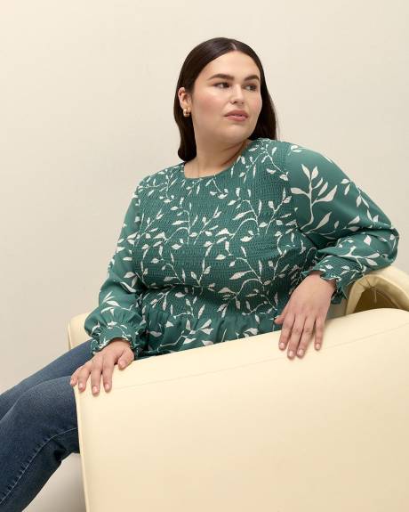Blouse évasée avec smocks, tissu responsable