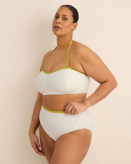Culotte de maillot blanche texturée taille haute avec biais contrastant