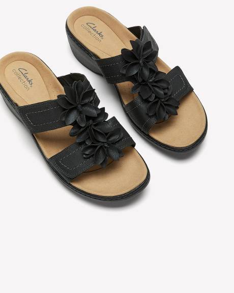 Wide Width, Leather Wedge Sandal with Floral Detail - Clarks
