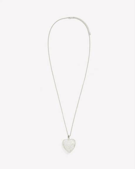 Long Necklace with Rhinestone Heart Pendant