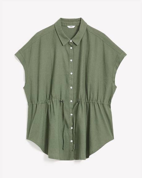 Linen Blend Blouse Dropped Shoulder Cinched Waist