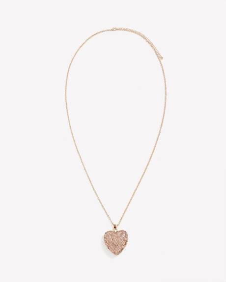 Long Necklace with Rhinestone Heart Pendant