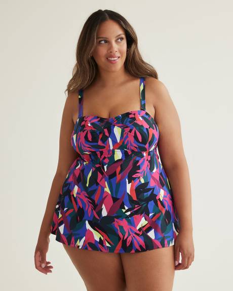 Tropical Twisted Bandeau Swim Dress