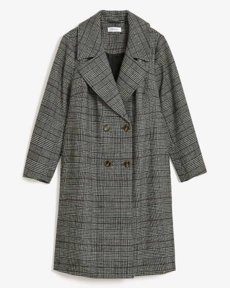 Plaid Double-Breasted Wool Blend Coat - Addition Elle