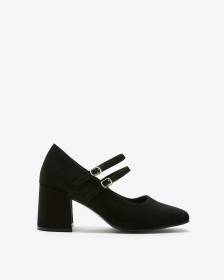 Extra Wide Width, Black Microsuede Double-Strap Block Heel Shoe Extra Wide Width, Black Microsuede Double-Strap Block Heel Shoe