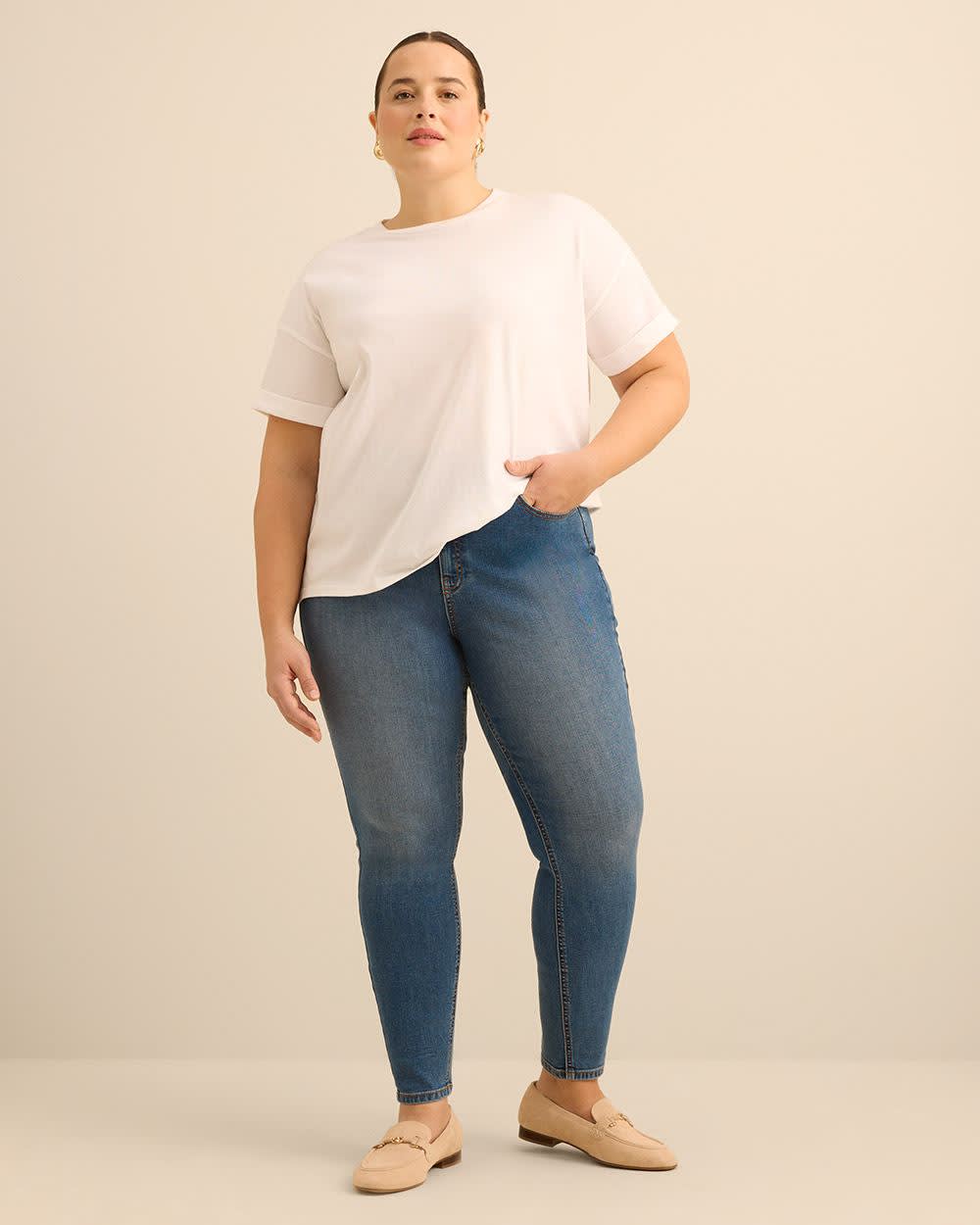 Legging en denim fonc&eacute; &agrave; taille moyenne, coupe classique - d/C JEANS