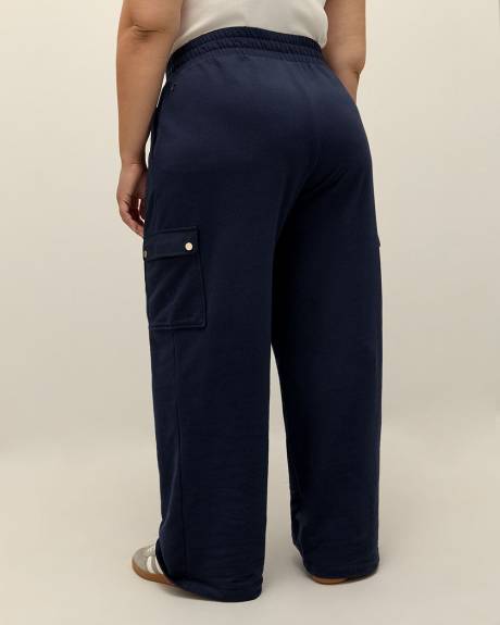 Navy French Terry High-Waisted Cargo Pant - Active Zone