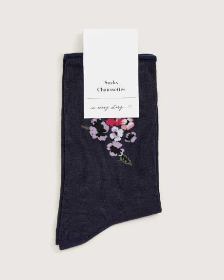 Rolled Edge Socks With Flower - In Every Story