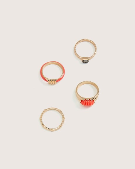 Assorted Rings with Coral Accents, Set of 4