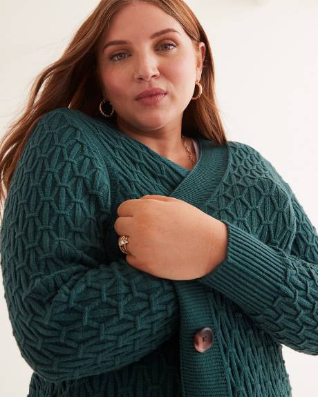 Cardigan boutonné avec mailles de fantaisie