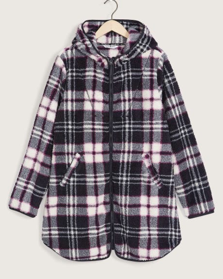 Sherpa Zippered Plaid Jacket with Hood - Active Zone