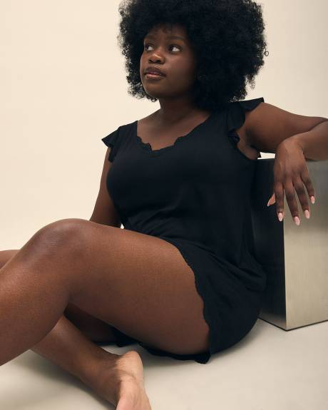 Responsible, Black Pajama Cami with Flutter Straps - Déesse Collection