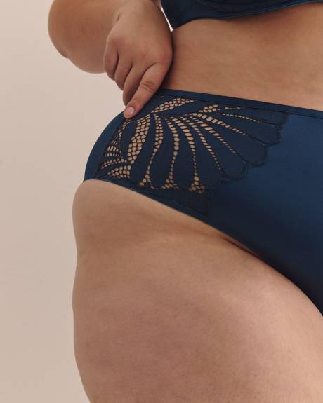 Blue Cheeky Brief with Lace Trim - Déesse Collection
