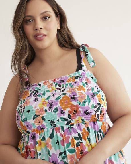 Floral Smocking Swim CoverUp Dress with Tie Straps Penningtons