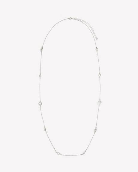 Long Necklace with Clear and Silver Beads