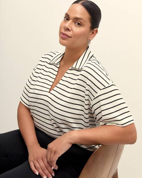 Striped V-Neck Polo Top