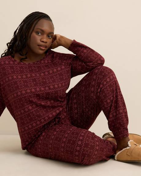 Bear Fair Isle Print Knit Long-Sleeve Tee and Jogger Pant Pyjama Set - ti Voglio