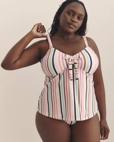 Multicoloured-Stripe Zanzibar Tankini Top - Raisins Curve
