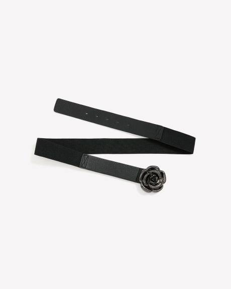 Ceinture élastique noire avec boucle en fleur