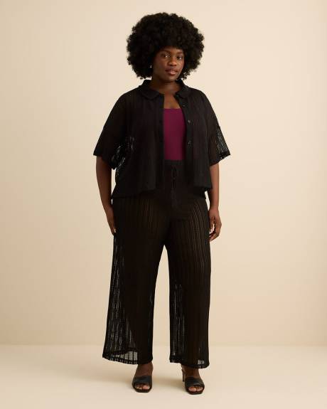 Black Crochet Buttoned-Down Top