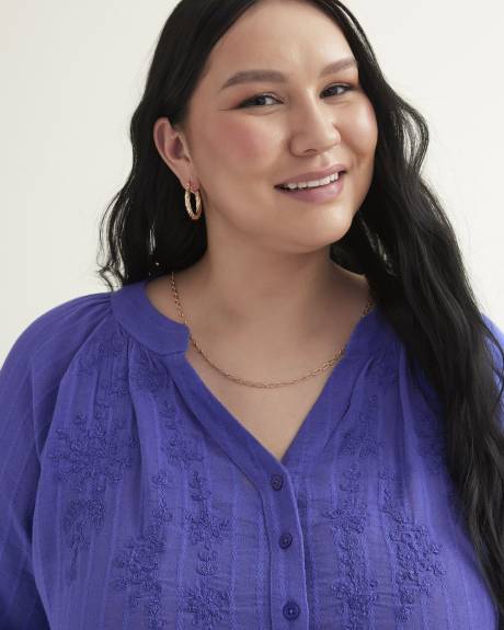 Balloon-Sleeve Embroidered Boho Blouse