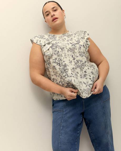 Pintuck Blouse with Short Flutter Sleeves