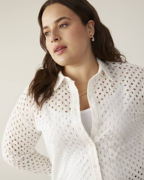 White Tunic Shirt, Cotton Eyelet