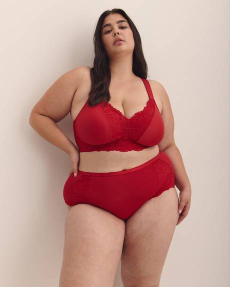 Red Microfibre Brief with Sequins Lace - ti Voglio