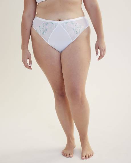 Culotte tanga en mesh avec fleurs brodées - Déesse Collection