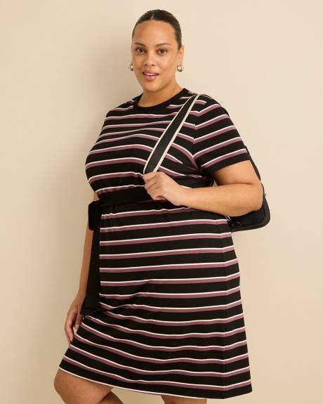 Black Striped Knit Dress with Removable Belt