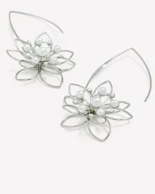 Silver Earrings with Flower Pendants