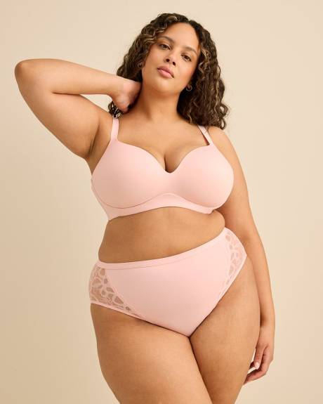 Soutien-gorge pigeonnant rose avec ailes en dentelle, sans armatures - D&eacute;esse Collection