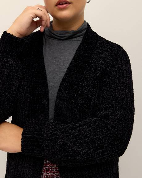 Cardigan tunique ouvert en chenille