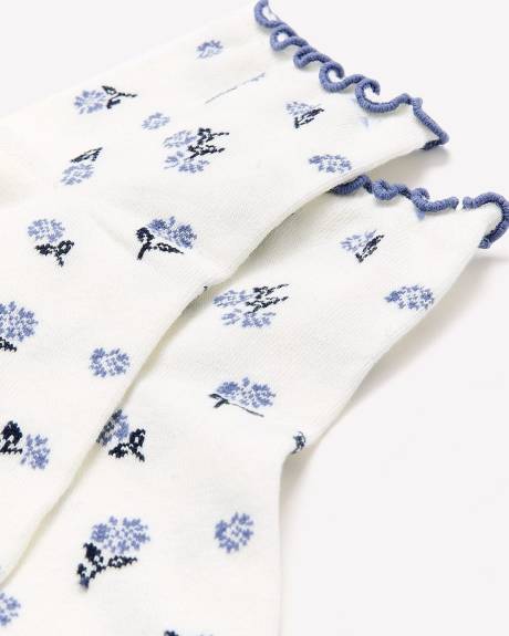 Mini Daisy-Print Ankle Socks with Lettude Edge