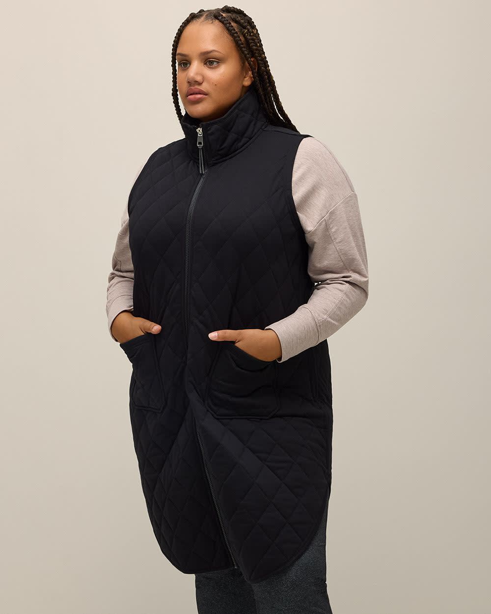 Penningtons Long Black Quilted Vest with Pockets Active Zone Black 4X