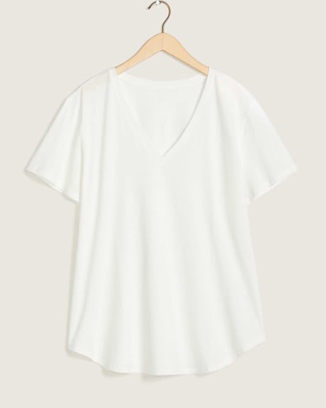 T-shirt col en V coupe Boyfriend en mélange de lin - Addition Elle