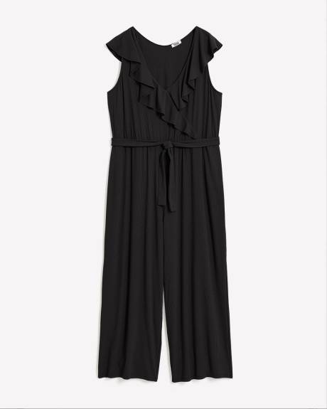 Responsible, Sleeveless Wrap Jumpsuit with Ruffles