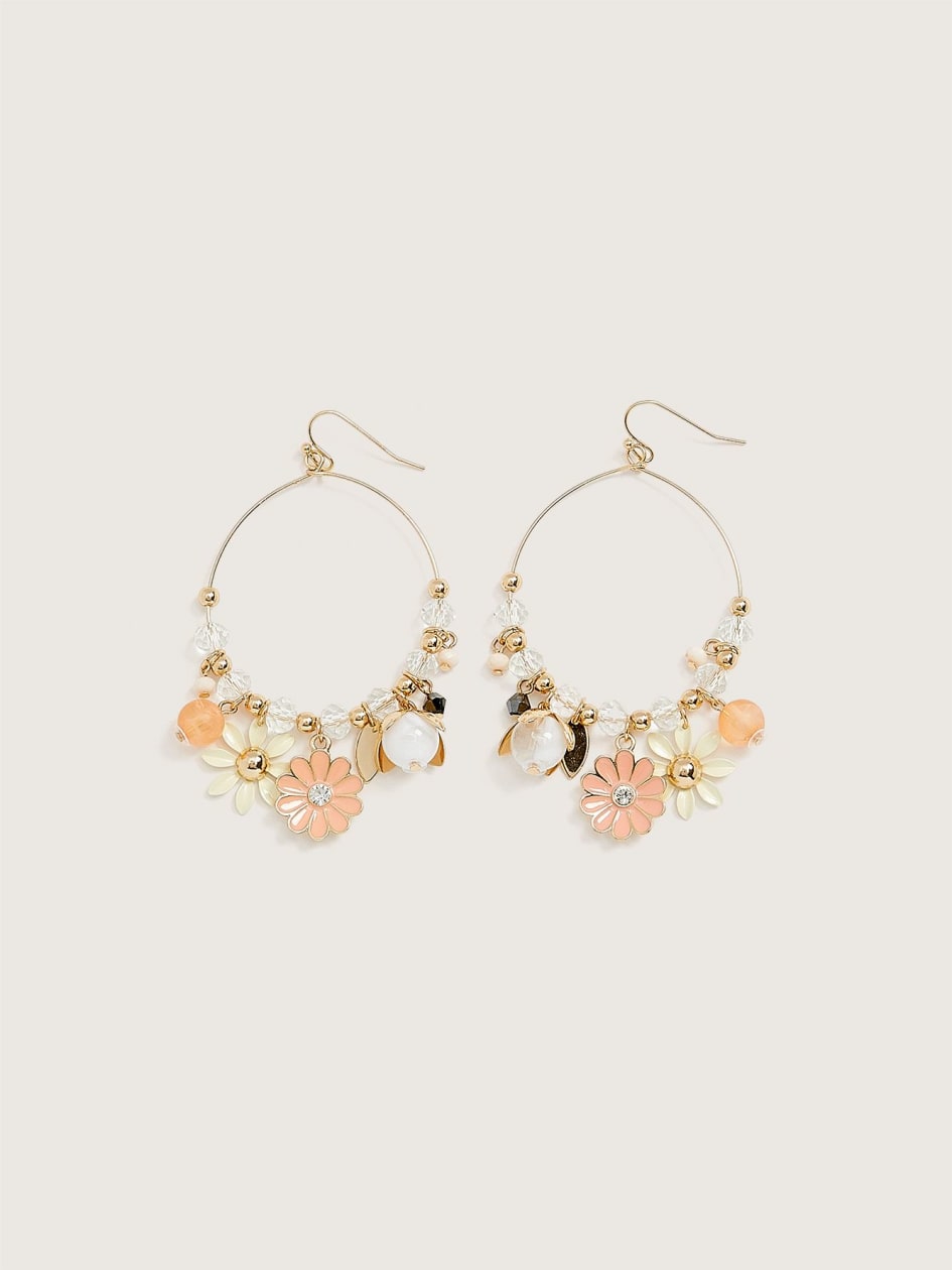 Boucles d'oreilles anneaux avec breloques en fleurs