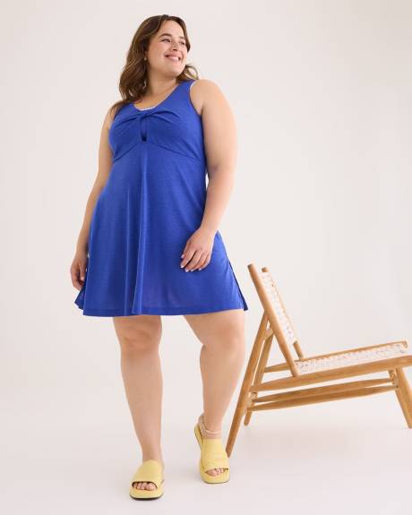 Swim Cover-Up Dress With Reversible Neckline and Twisted Top