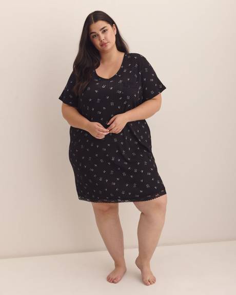 Black Teddy-Print Pointelle Sleepshirt - ti Voglio