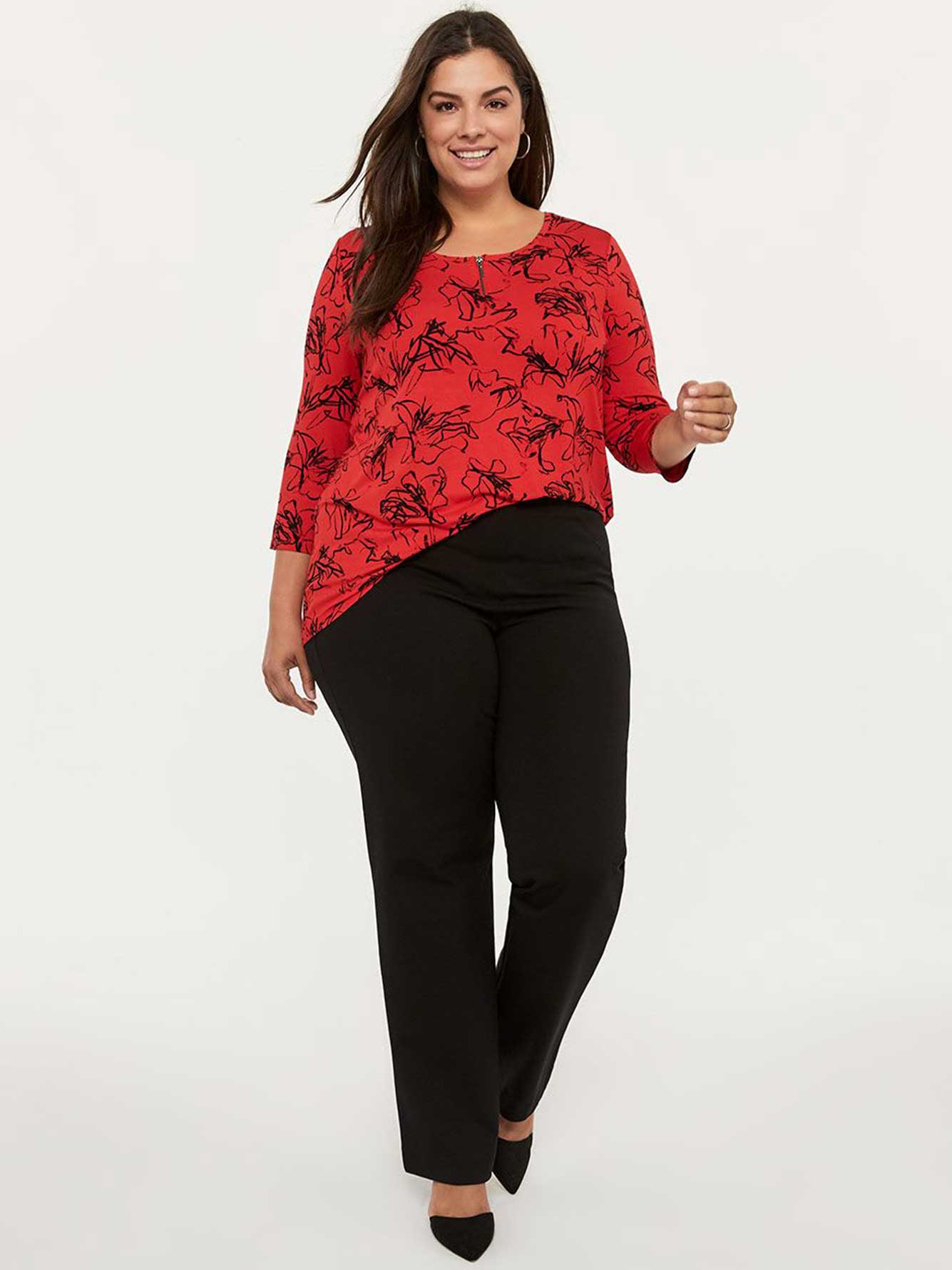 penningtons,Move in style with this flattering plus-size sculpting pant from In Every Story! It features built-in mesh panels with special support directed at your hips and backside. Made to sculpt your figure, it also provides a higher rise, and has wide pull-on waistband for better support. It offers a slimming effect with straight leg that flatters your silhouette. Whats more? Its made with soft and stretchy jersey fabric. -Built-in sculpting mesh fabric -Offers slimming effect -Pull-on with wide waistband -Ponte de Roma fabric -Available in petite and tall sizes -32" inseam