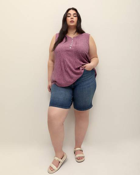 Blouse sans manches plissée à col mandarin, tissu responsable
