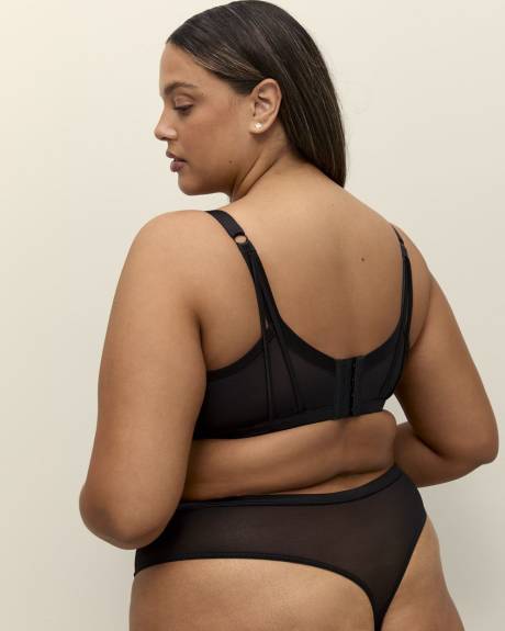 Culotte tanga en satin noir avec dentelle et maille - Déesse Collection