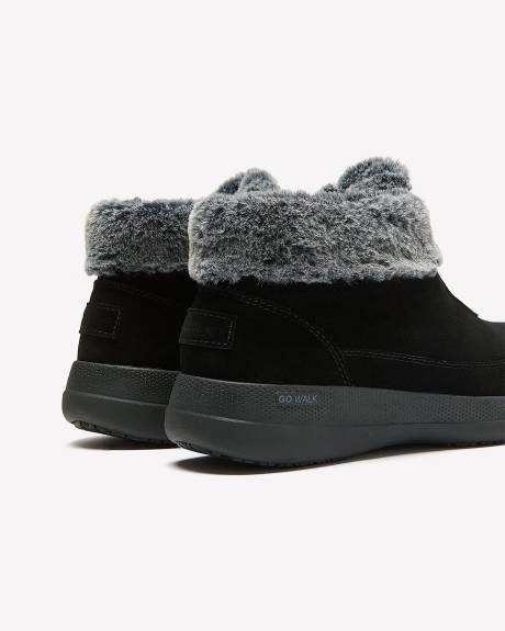 Wide Width, Front-Zip Suede Bootie with Faux Fur - Skechers