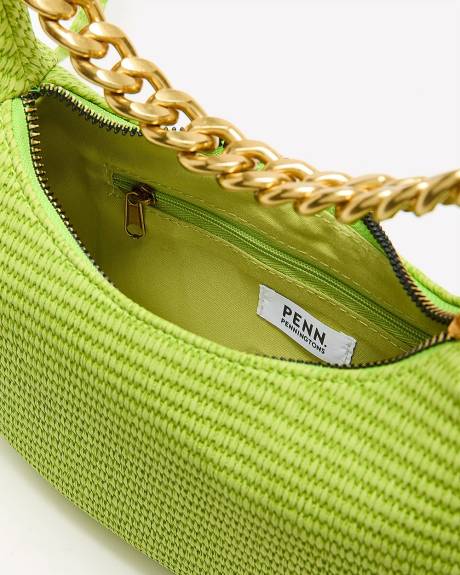 Textured Crescent Bag with Metal Chain Handle